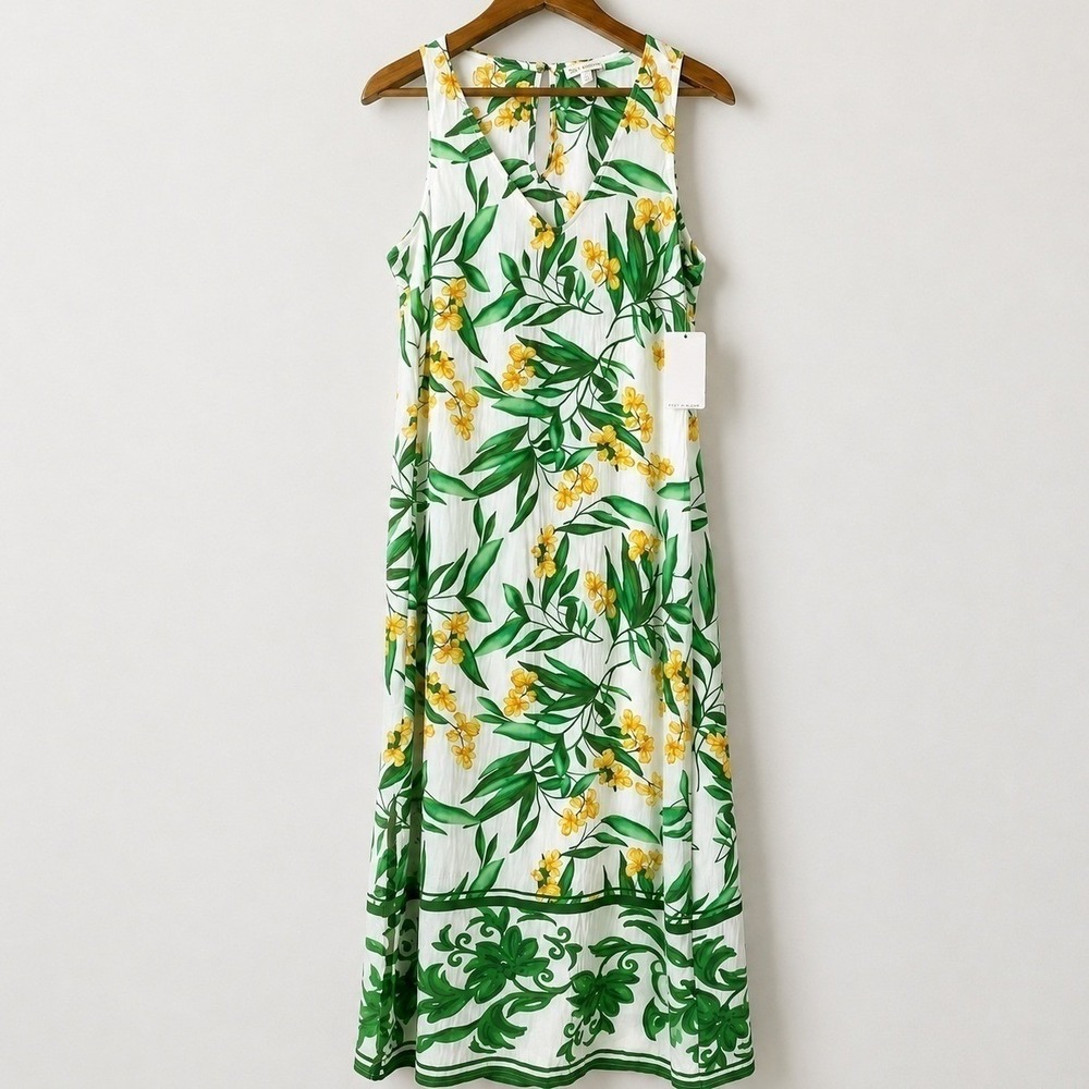 Anthropologie Fig & Flower Medium Maxi Dress Coastal Cottagecore Tropical Boho - Picture 2 of 7